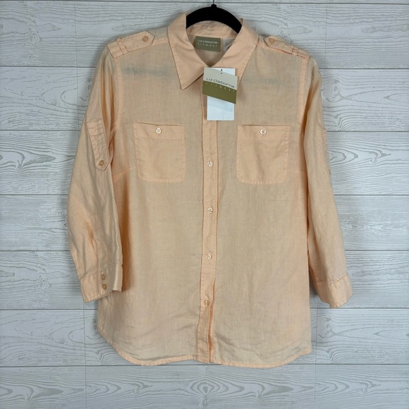 NWT LIZ CLAIBORNE LIZ WEAR PEACH BUTTON DOWN LONG SLEEVE BLOUSE SIZE LARGE - Picture 1 of 14